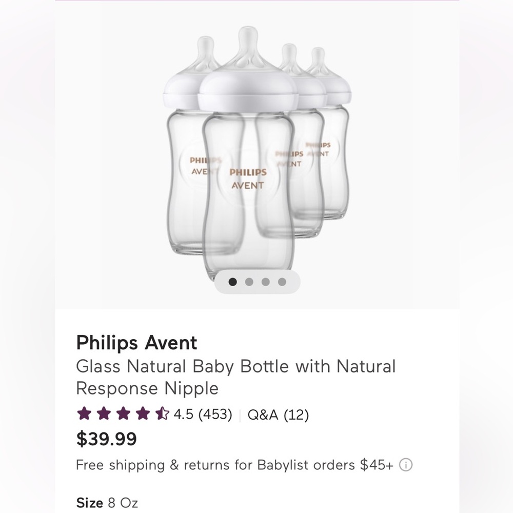 4 Philips Avent Glass Bottles - 8 oz